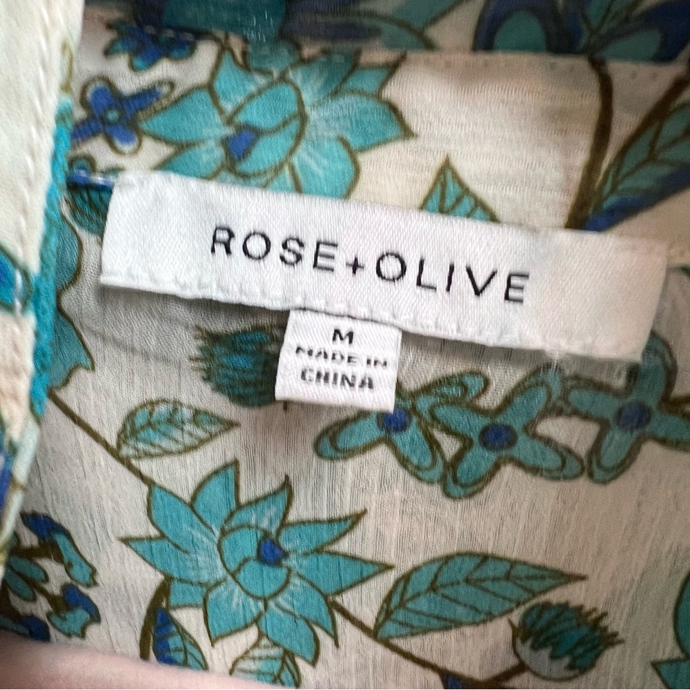 ROSE + OLIVE Blue and White Floral Boho Chiffon Longline Tunic/Dress, M - Picture 13 of 14